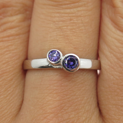 925 Sterling Silver Round-Cut Purple C Z Ring Size 9