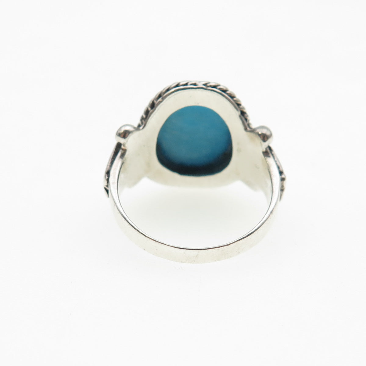 CFJ Collins Fine Sterling Silver Vintage Real Turquoise Oxidized Ring Size 6.75