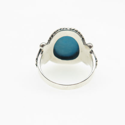 CFJ Collins Fine Sterling Silver Vintage Real Turquoise Oxidized Ring Size 6.75