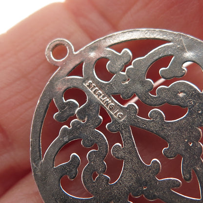 IC James Craig 925 Sterling Silver Vintage Modernist Ornate Floral Charm Pendant