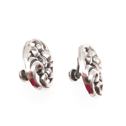 Danecraft 925 Sterling Silver Vintage Floral Oxidized Screw Back Earrings