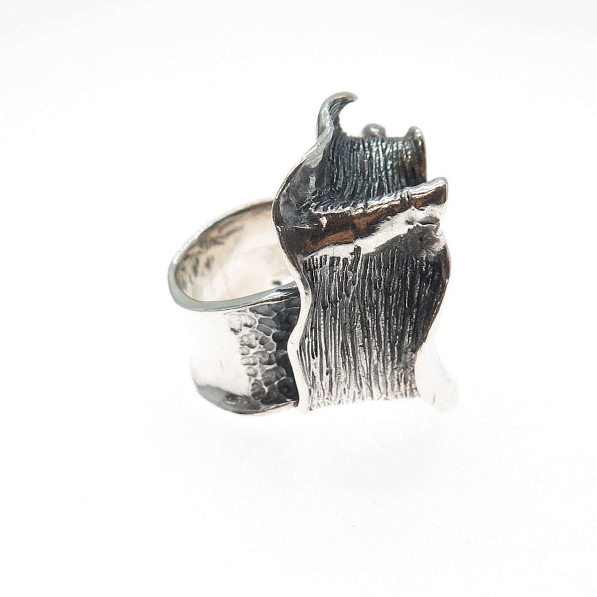 925 Sterling Silver Vintage Modernist Abstract Oxidized Ring Size 5.5