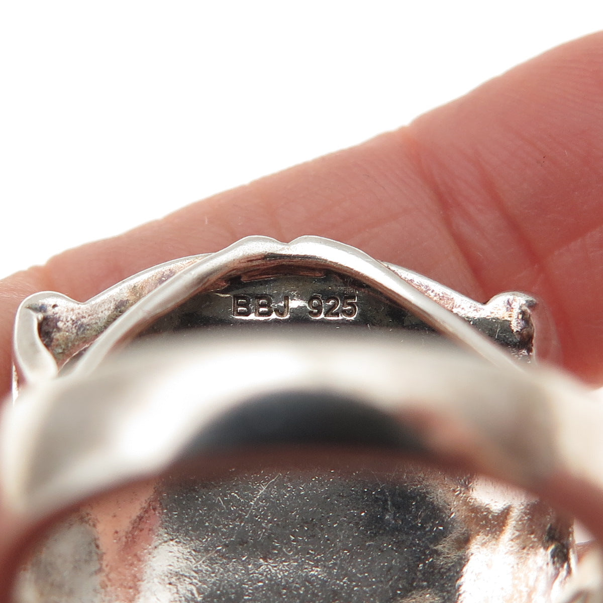 925 Sterling Silver Vintage Swirl Beaded Oxidized Ring Size 8