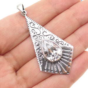 KEN CRAFTS 925 Sterling Silver Vintage Pear-Cut C Z Swirl Oxidized Pendant