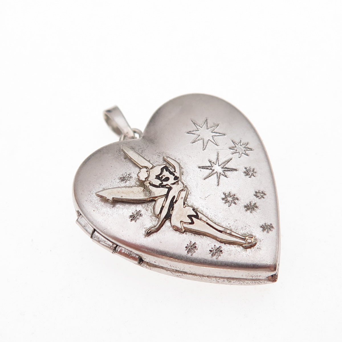 Disney 925 Sterling Silver Vintage Tinker Bell Heart Locket Charm Pendant