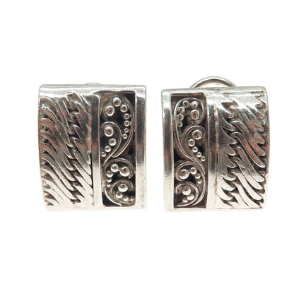 LOIS HILL 925 Sterling Vintage Granulated Signature Scroll Omega Back Earrings