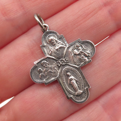 Bliss 925 Sterling Silver Antique Art Deco 4-Way Cross Catholic Charm Pendant
