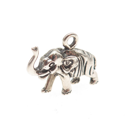 925 Sterling Silver Vintage Elephant Oxidized 3D Mini Charm Pendant