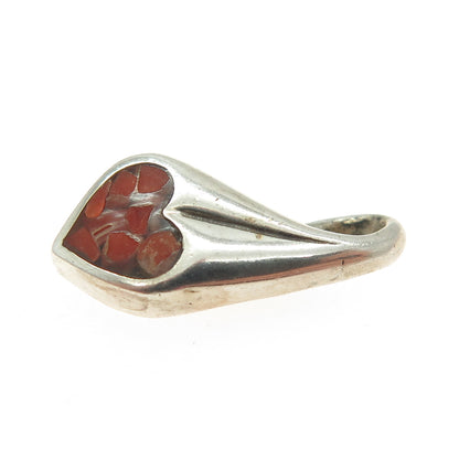 FRED THOMPSON NAVAJO Old Pawn 925 Sterling Silver Real Coral Inlay Heart Pendant