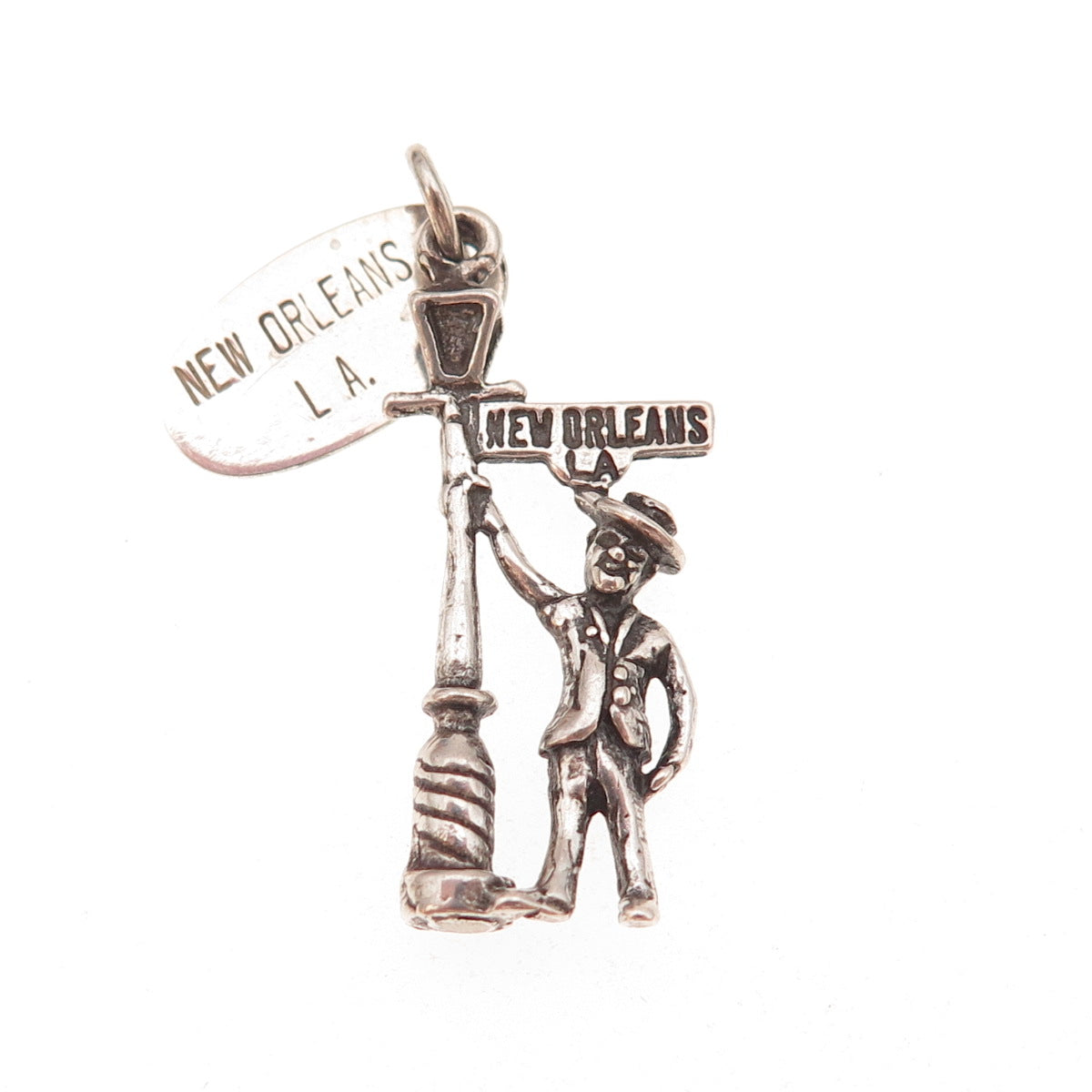 Maisels 925 Sterling Silver Vintage New Orleans Drunk at Lamppost Charm Pendant