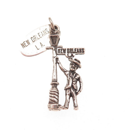 Maisels 925 Sterling Silver Vintage New Orleans Drunk at Lamppost Charm Pendant