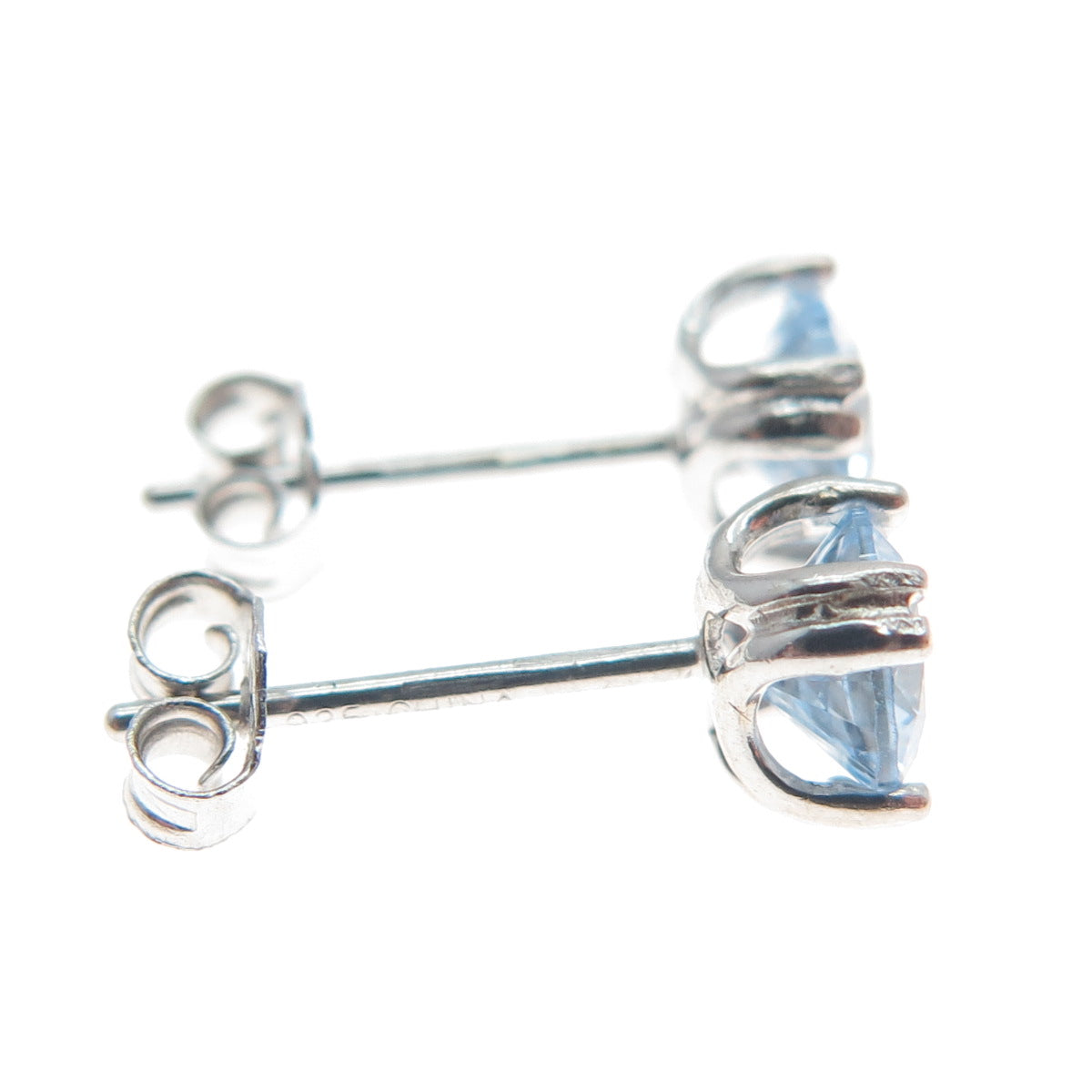 925 Sterling Silver Round-Cut Blue C Z Stud Earrings