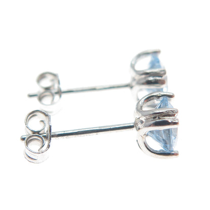 925 Sterling Silver Round-Cut Blue C Z Stud Earrings