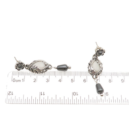 Carolyn Pollack Sterling Silver Vintage Real White Onyx Hematite Floral Earrings