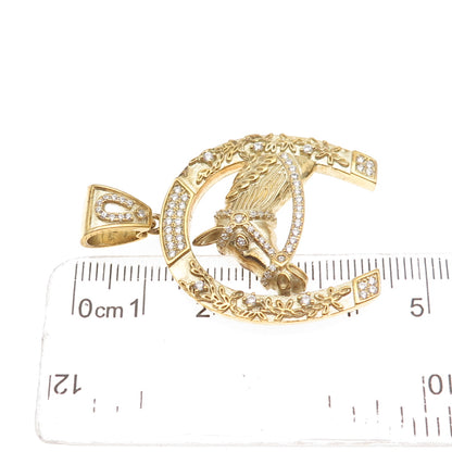 925 Sterling Silver Gold Plated Round-Cut C Z Horse & Horseshoe Pendant