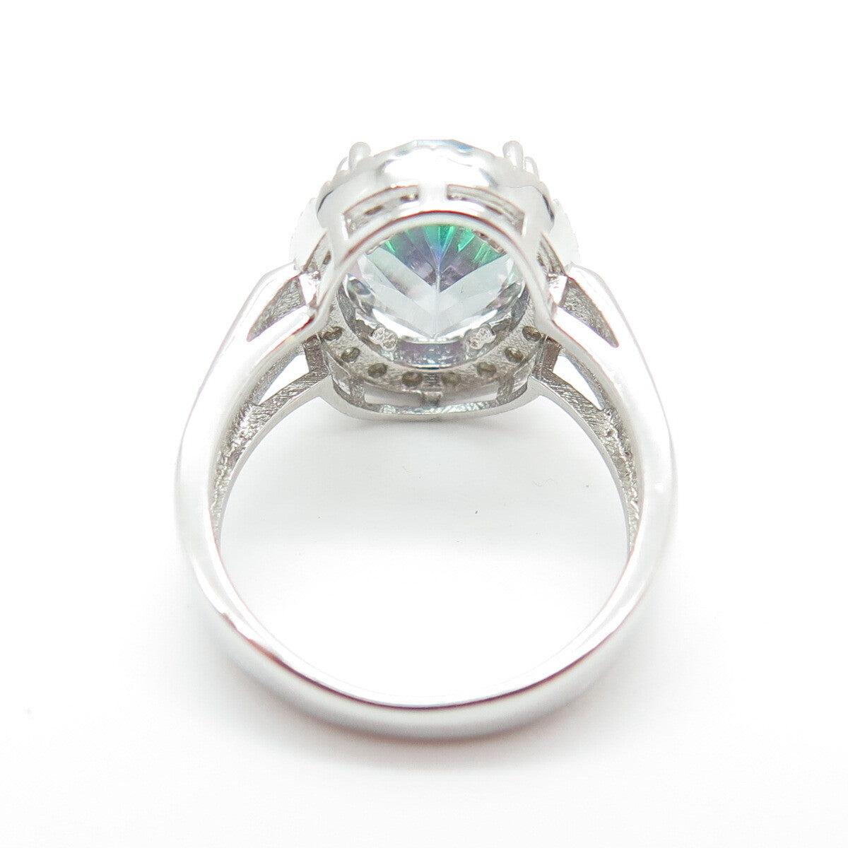925 Sterling Silver Real Mystic Quartz & Round-Cut C Z Ring Size 4.75