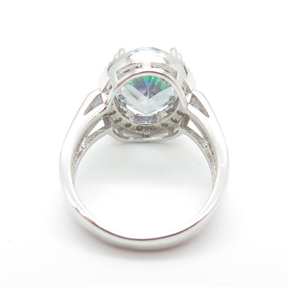 925 Sterling Silver Real Mystic Quartz & Round-Cut C Z Ring Size 4.75