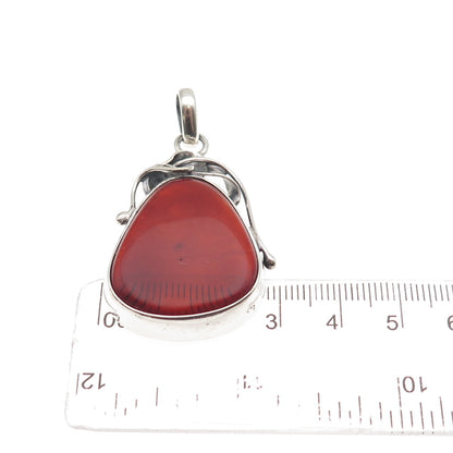 925 Sterling Silver Vintage Real Amber Modernist Oxidized Charm Pendant