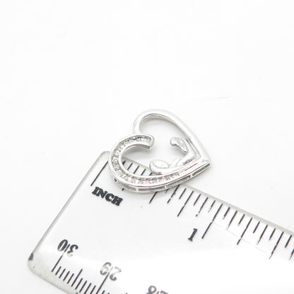 925 Sterling Silver Real White Diamond Mother & Child Open Heart Pendant
