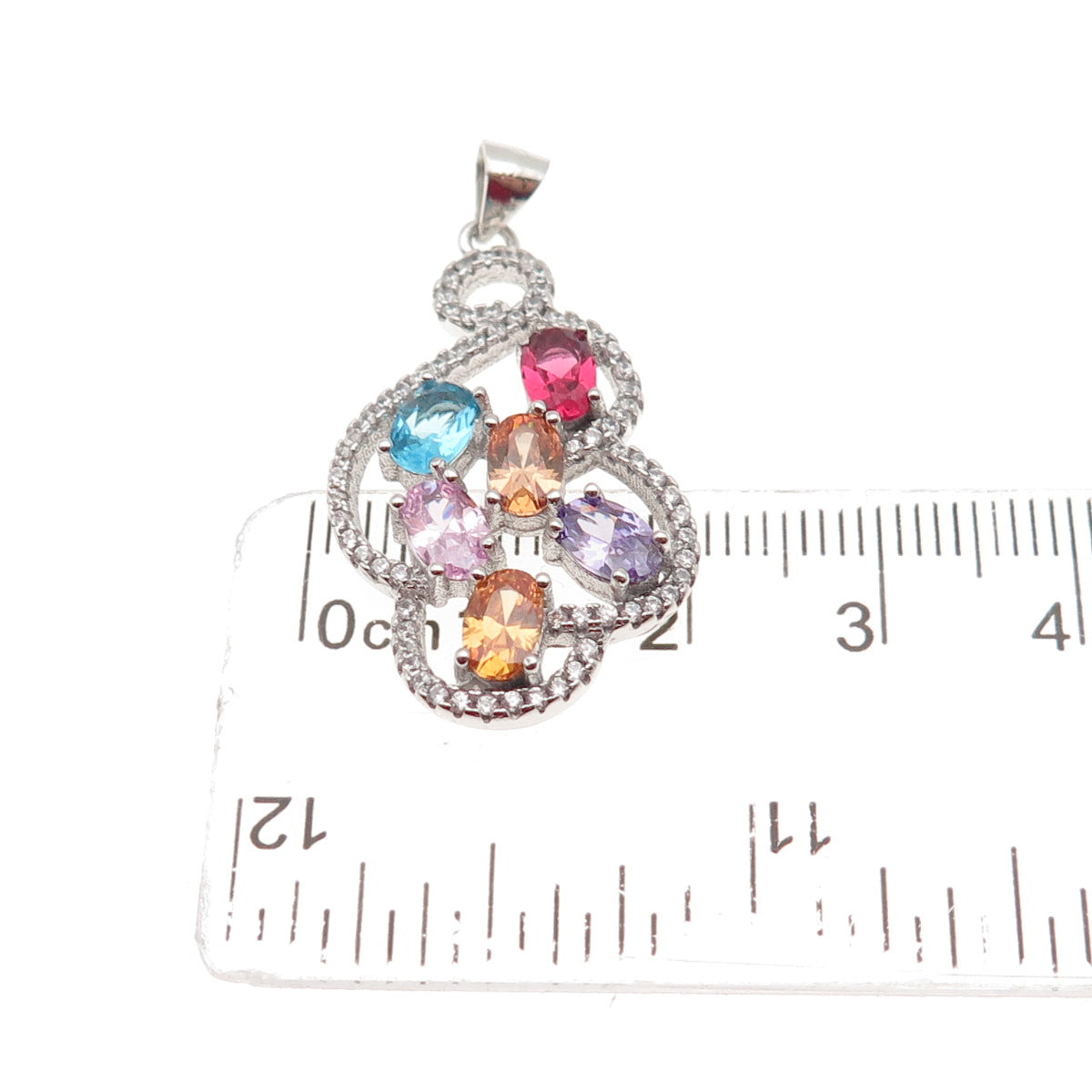 925 Sterling Silver Round & Oval-Cut Multi-Color C Z Charm Pendant