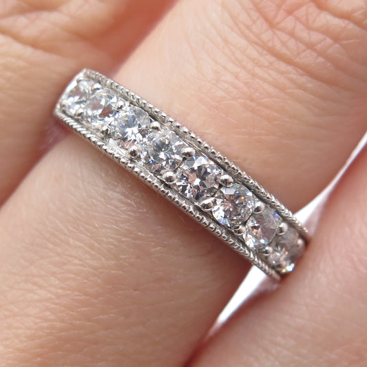 925 Sterling Silver Round-Cut C Z Half Eternity Band Ring Size 7.25