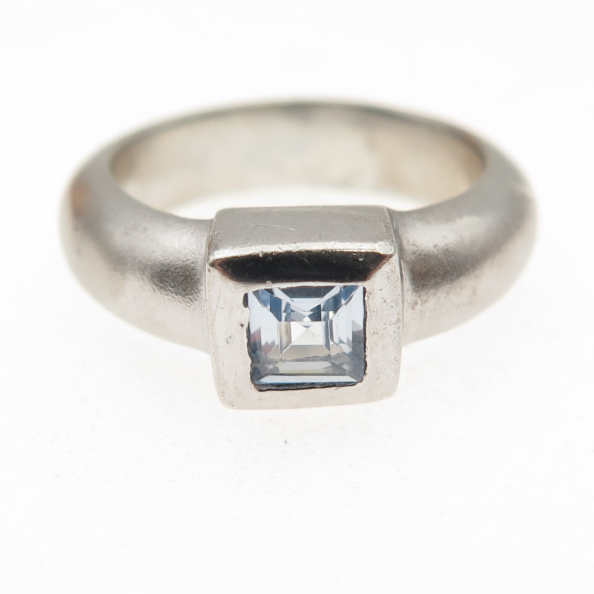 925 Sterling Silver Vintage Real Blue Topaz Modernist Ring Size 7
