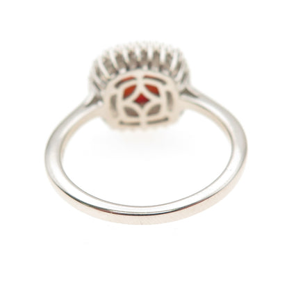 D'Joy 925 Sterling Silver Real Diamond & Red Garnet Ring Size 8