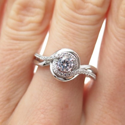 SAI 925 Sterling Silver Round-Cut C Z Swirl Promise Ring Size 7.25