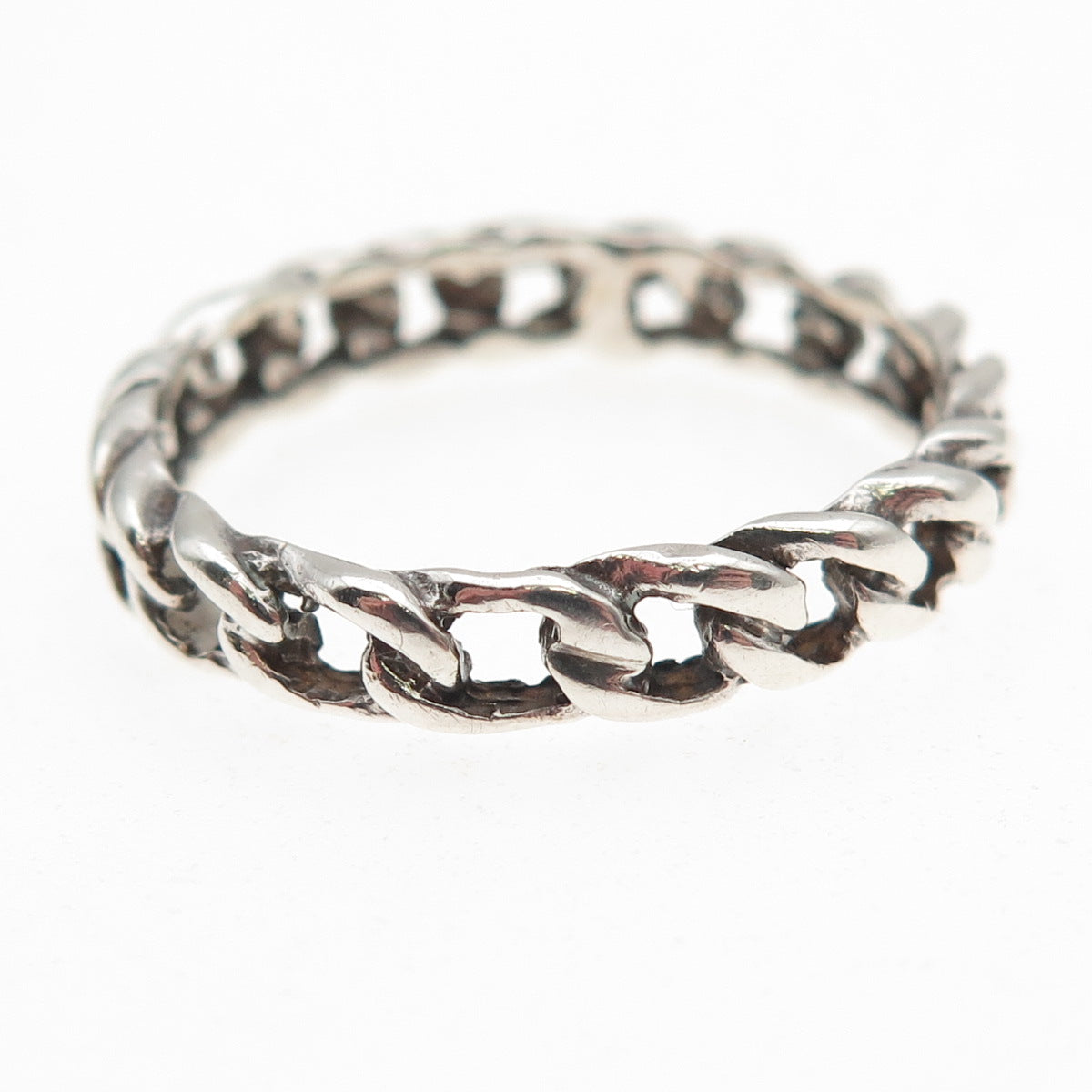 925 Sterling Silver Vintage Curb Link Oxidized Band Ring Size 13.25
