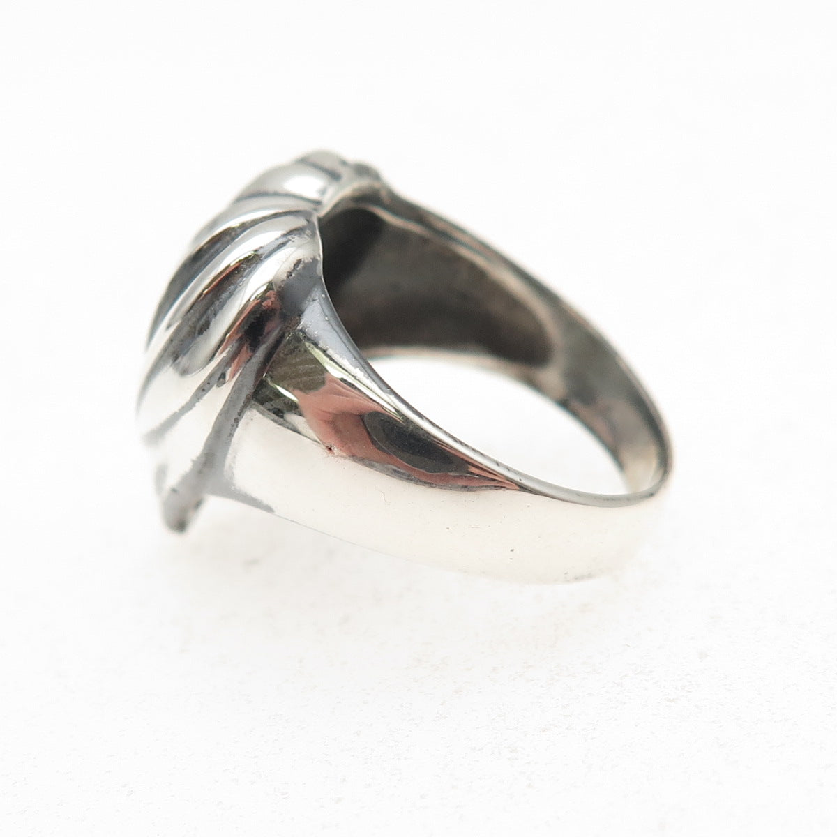 Ken Crafts 925 Sterling Silver Vintage Modernist Heart Oxidized Ring Size 7.25