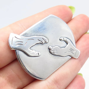 925 Sterling Silver Vintage Hands Pin Brooch