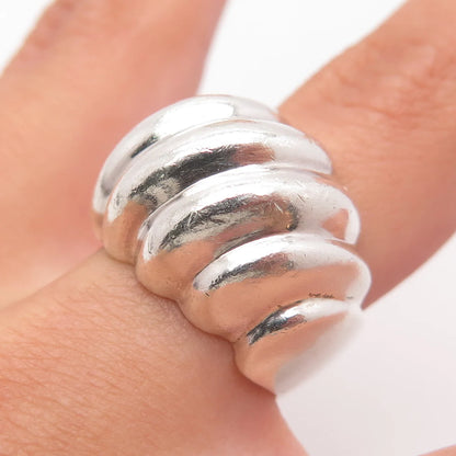 925 Sterling Silver Vintage Ribbed Wide Ring Size 6
