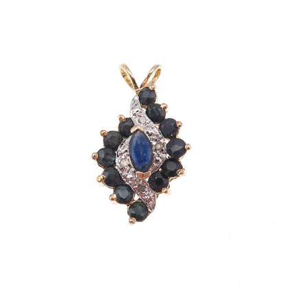 925 Sterling Silver 2-Tone Vintage Real Diamond & Sapphire Charm Pendant