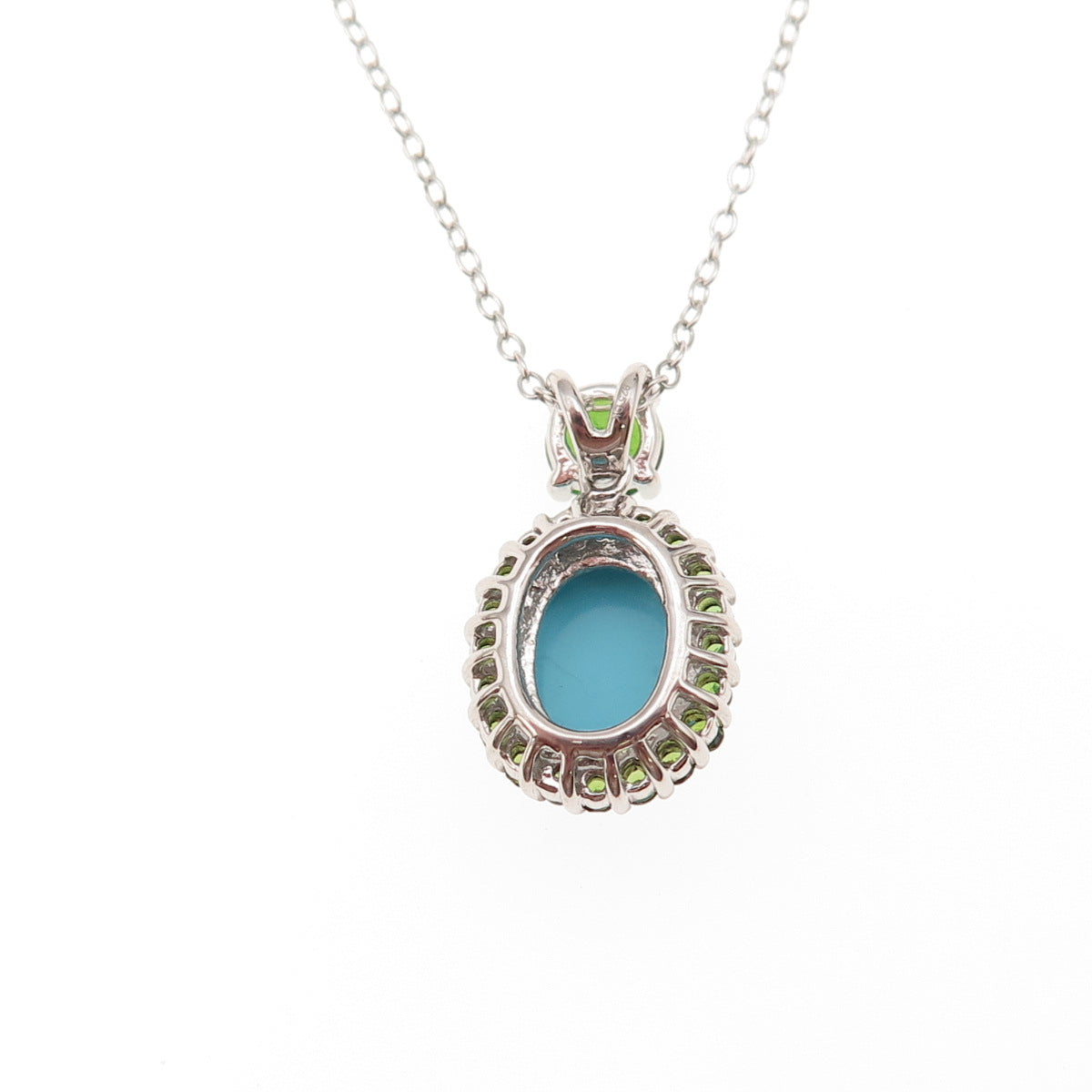 925 Sterling Silver Real Turquoise & Peridot Cable Chain Necklace 18"