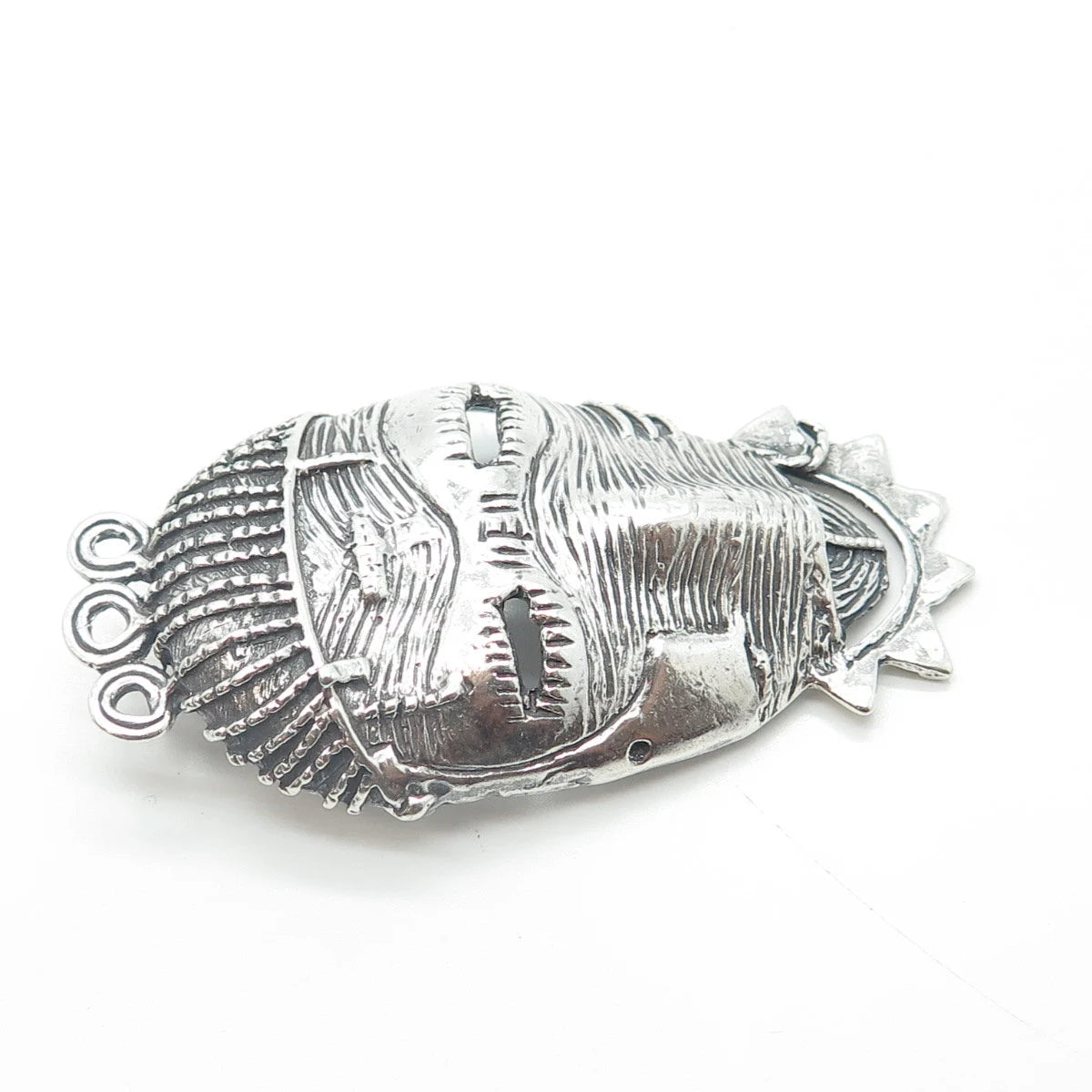 925 Sterling Silver Vintage Reproduction Tribal Face Mask Slide Pendant