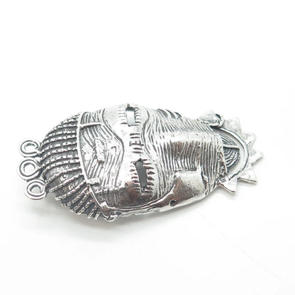 925 Sterling Silver Vintage Reproduction Tribal Face Mask Slide Pendant