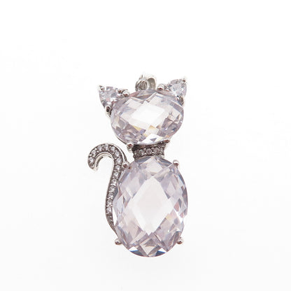 925 Sterling Silver Lavender & White C Z Cat Charm Pendant