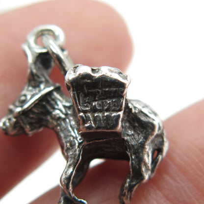 925 Sterling Silver Vintage Donkey Caravan Minimalist 3D Charm Pendant