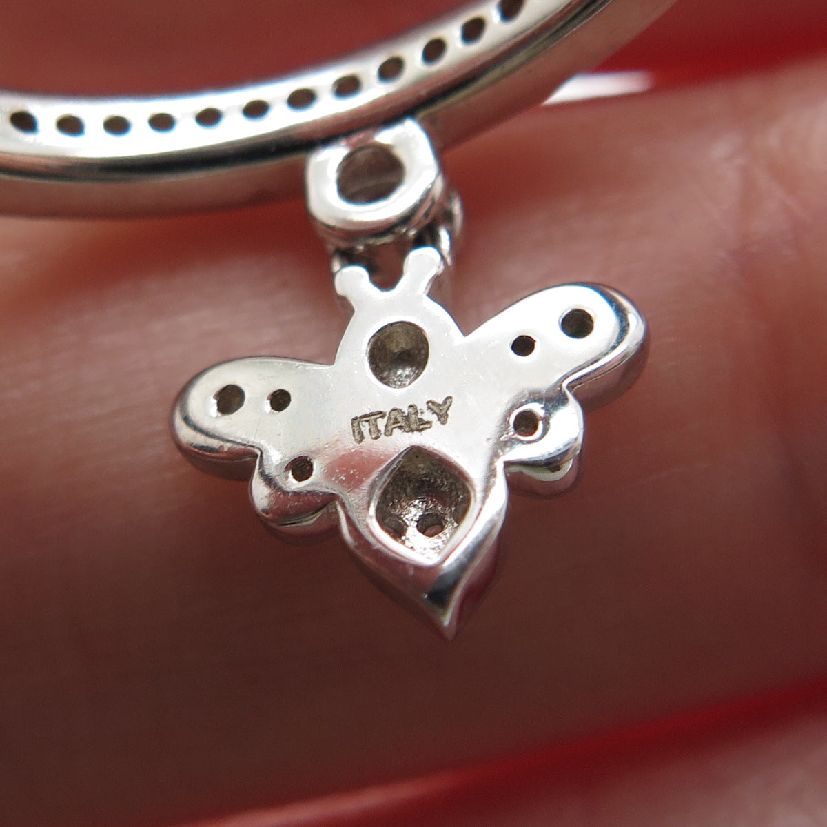 MILOR 925 Sterling Silver Italy Round-Cut C Z Bee Dangle Charm Ring Size 9.25