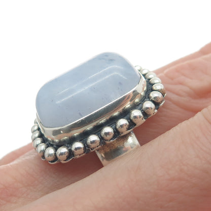925 Sterling Silver Vintage Real Quartz Beaded Oxidized Ring Size 8.5