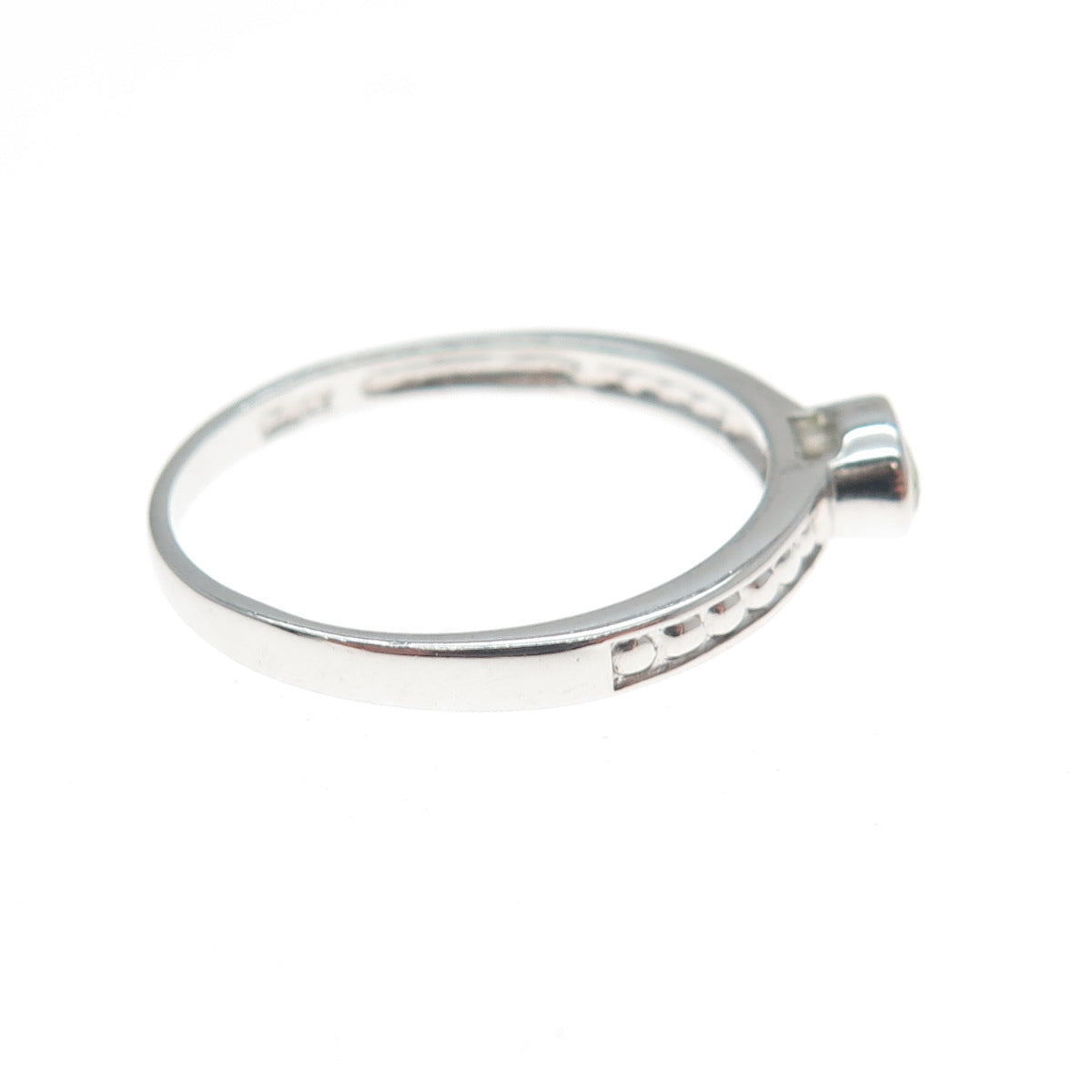 925 Sterling Silver Real Oval-Cut Peridot Granulated Ring Size 8.25