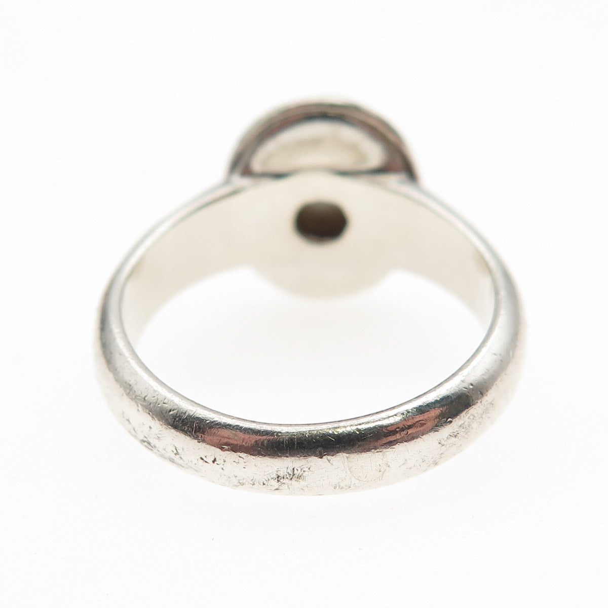 925 Sterling Silver Vintage Real MOP Modernist Oxidized Ring Size 7