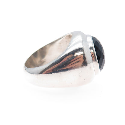 925 Sterling Silver Vintage Real Black Onyx Modernist Ring Size 8.75