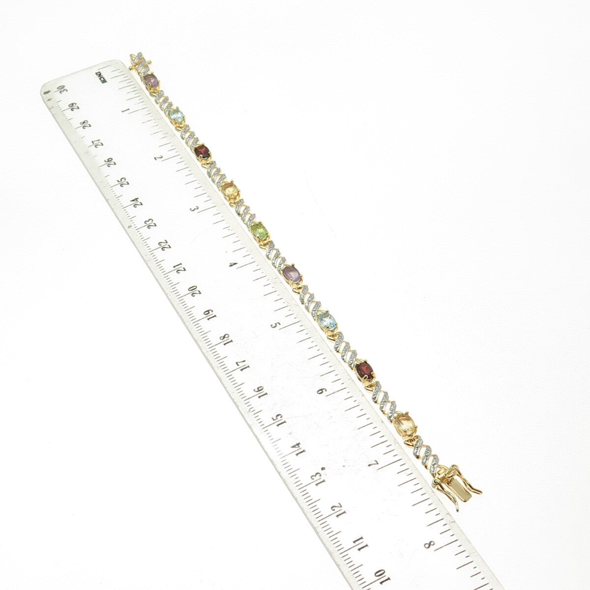 ROSS SIMONS 925 Sterling Silver 2-Tone Multi-Color Gem "X" Link Bracelet 7.25"
