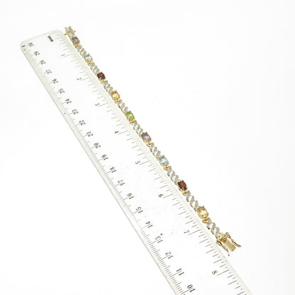 ROSS SIMONS 925 Sterling Silver 2-Tone Multi-Color Gem "X" Link Bracelet 7.25"