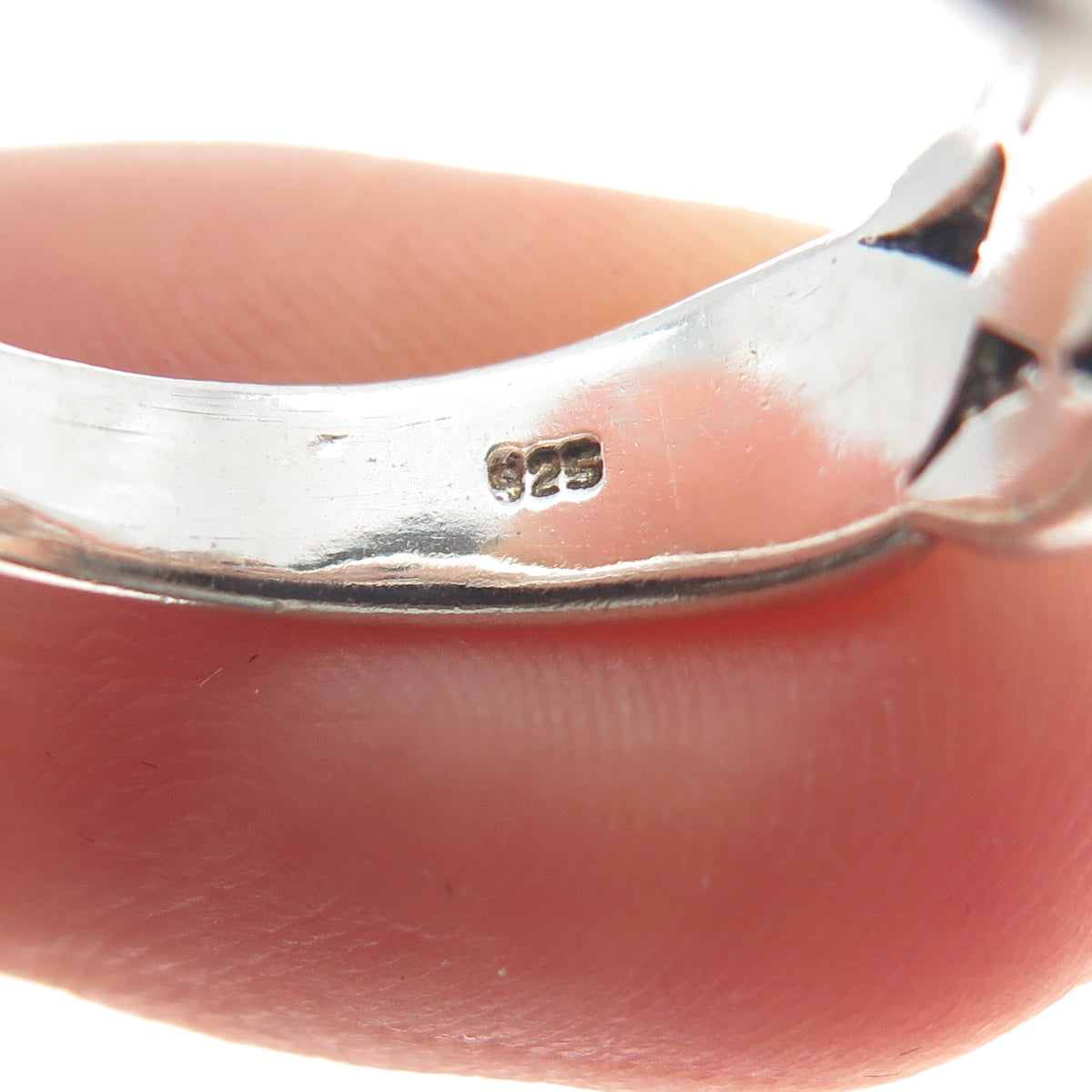 925 Sterling Silver Vintage Marquise-Cut Link Ring Size 7.25
