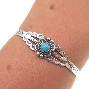 Bell Trading Post Old Pawn Sterling Silver Turquoise Adjustable Bracelet 5.25"