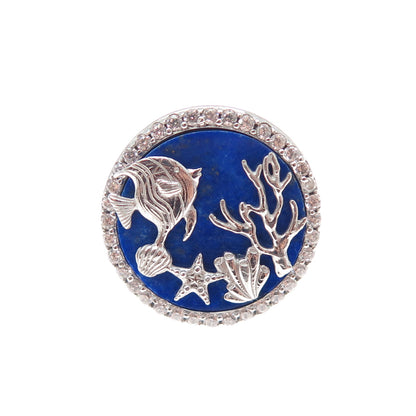 HAN 925 Sterling Silver Enamel Round-Cut C Z Sea Life Ring Size 7.25