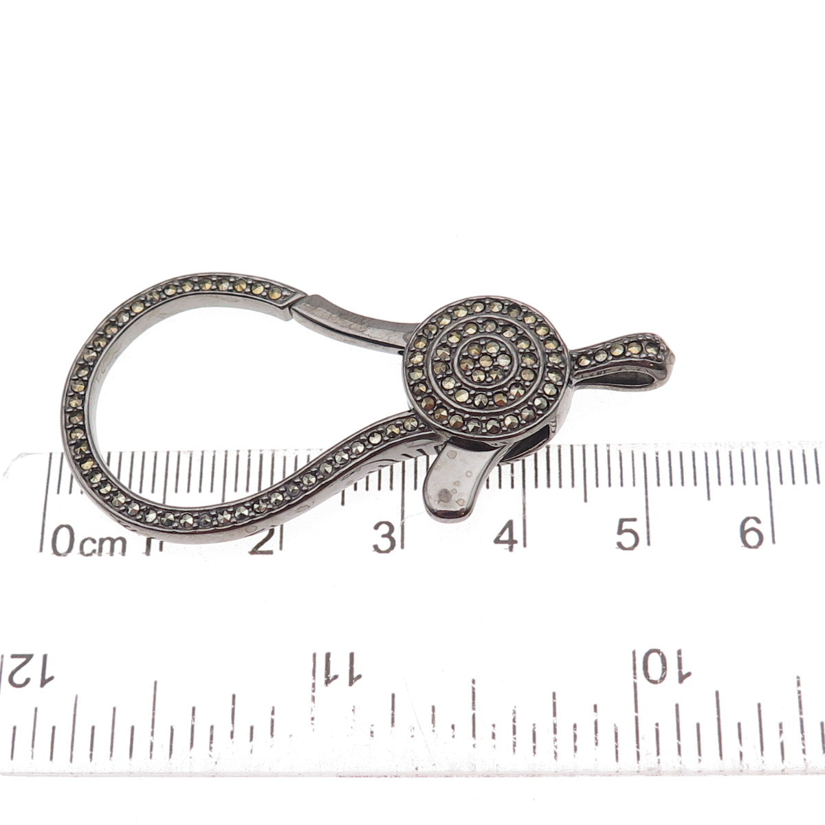 Luv Tia 925 Sterling Silver Black Rhodium Real Marcasite Carabiner Lobster Clasp