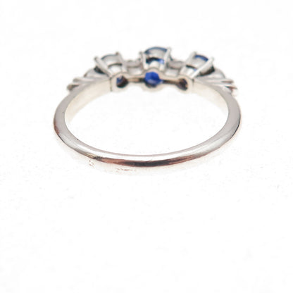 925 Sterling Silver Antique Art Deco Real Diamond & Sapphire Ring Size 7